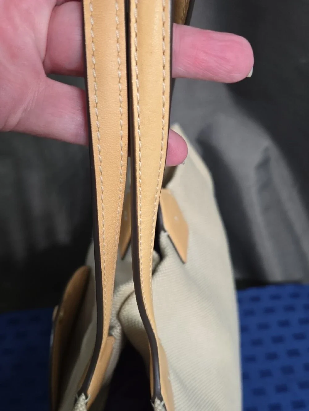 Tory Burch Ella Cream Canvas Tote with Tan Leather Trim